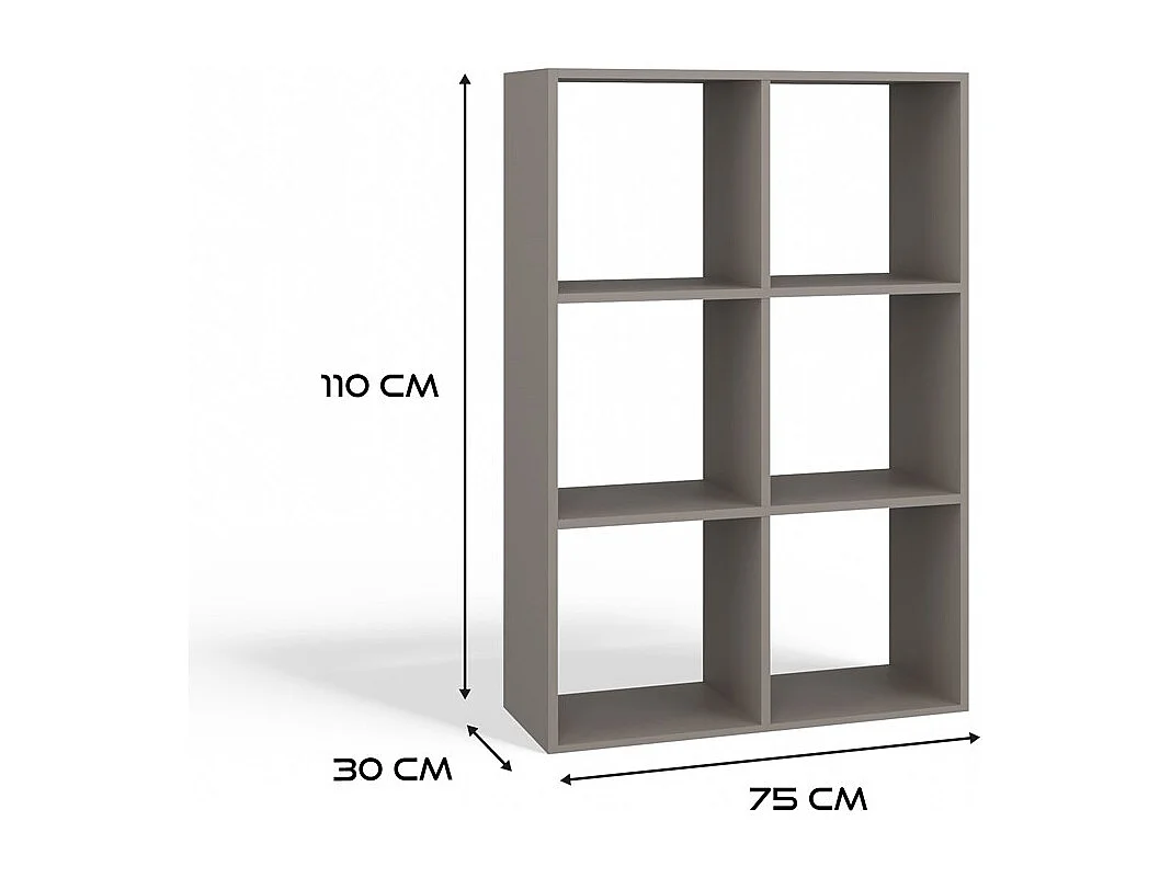 MARION - Étagère modulable 6 cubes - Bibliothèque 6 cases - 110x30x75 cm - Meuble de rangement - Gris