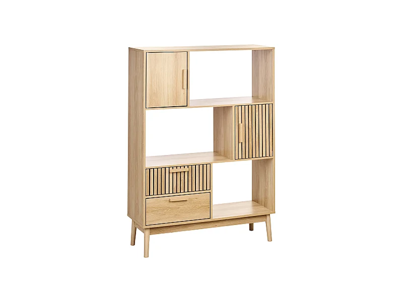 Regal heller Holzfarbton Lamellen-Optik 2 Schubladen 2 Türen 3 Fächer Lynwood