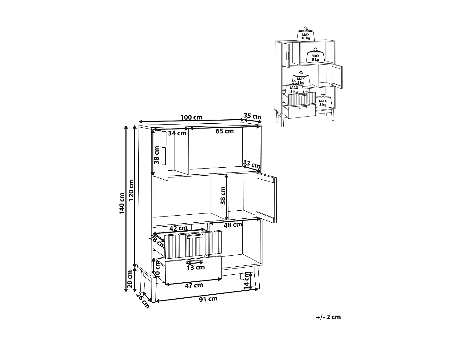 Meuble de rangement LYNWOOD 140 cm Marron clair
