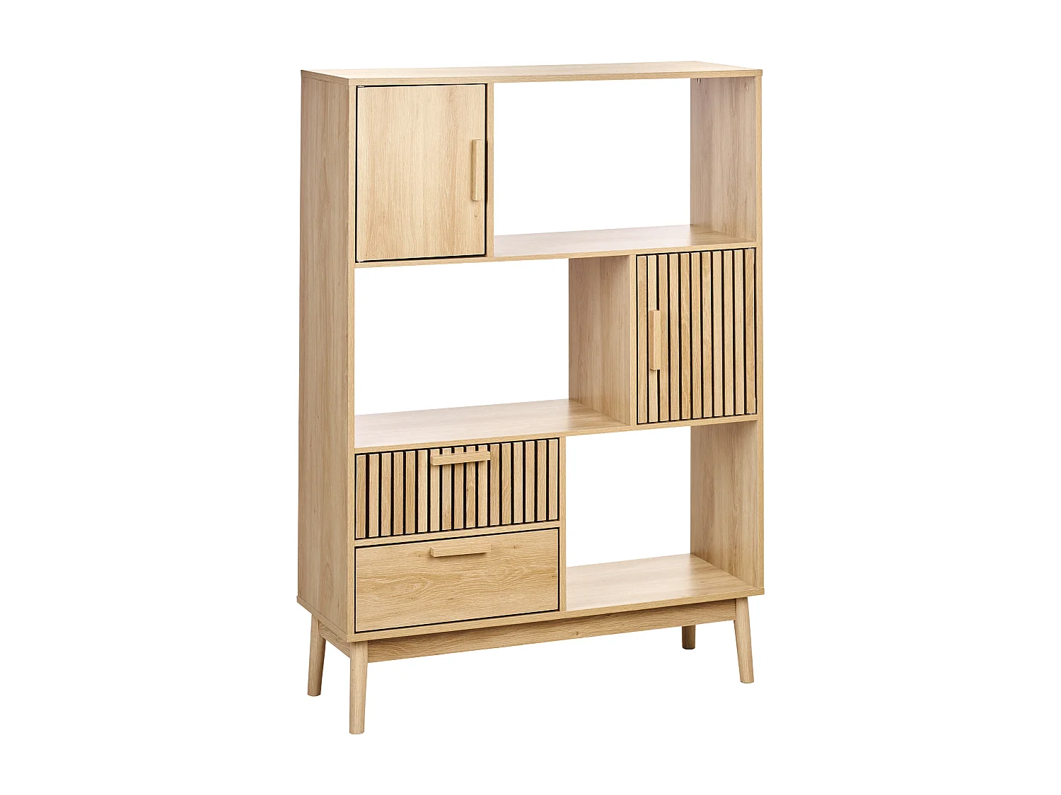 Regal heller Holzfarbton Lamellen-Optik 2 Schubladen 2 Türen 3 Fächer Lynwood