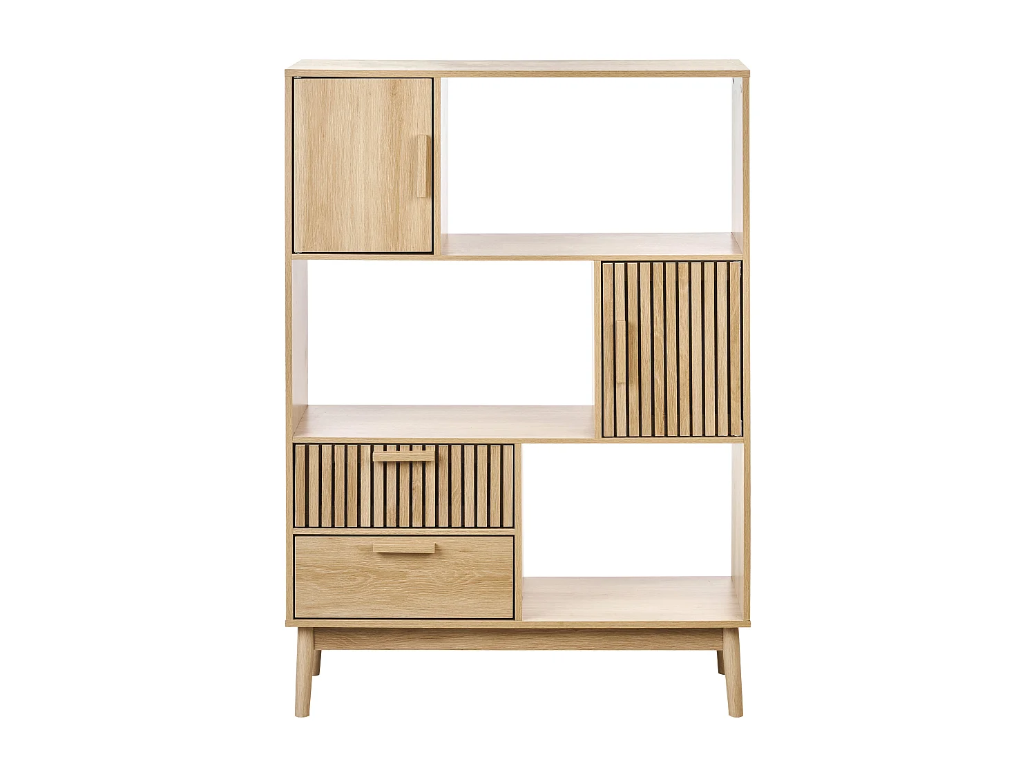 Regal heller Holzfarbton Lamellen-Optik 2 Schubladen 2 Türen 3 Fächer Lynwood