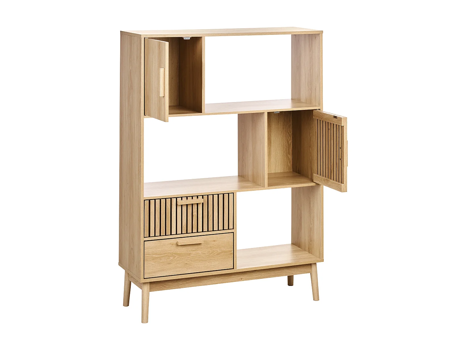 Regal heller Holzfarbton Lamellen-Optik 2 Schubladen 2 Türen 3 Fächer Lynwood