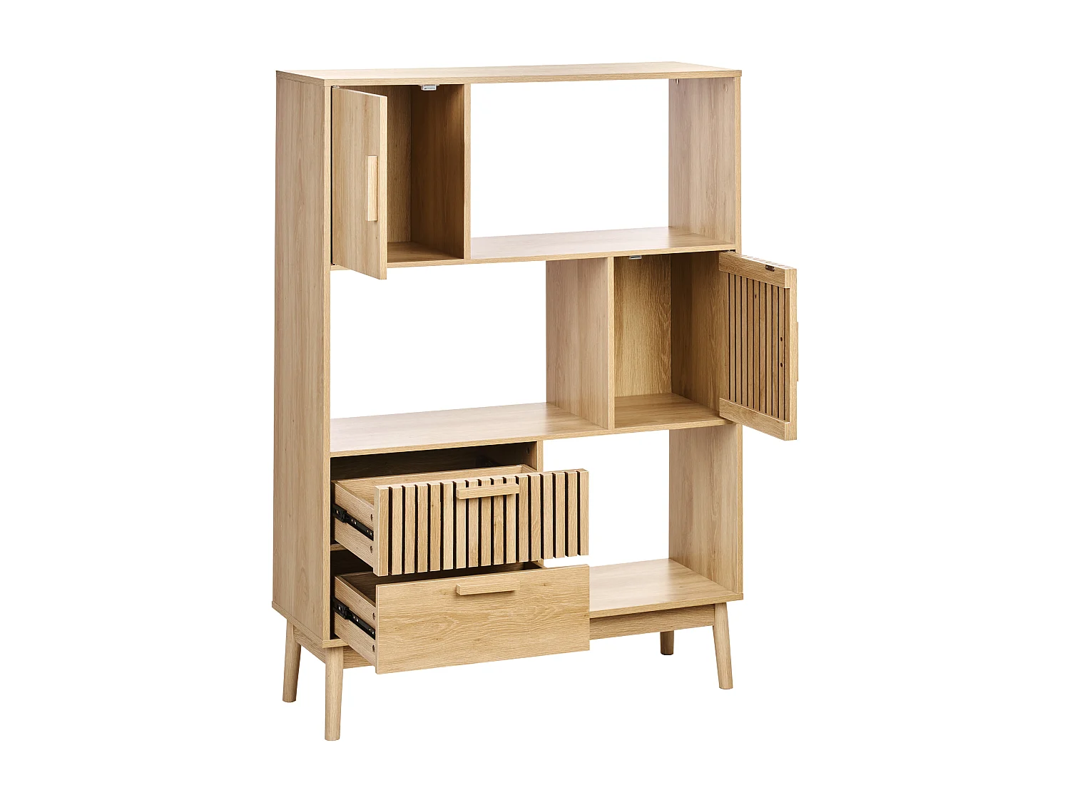 Regal heller Holzfarbton Lamellen-Optik 2 Schubladen 2 Türen 3 Fächer Lynwood