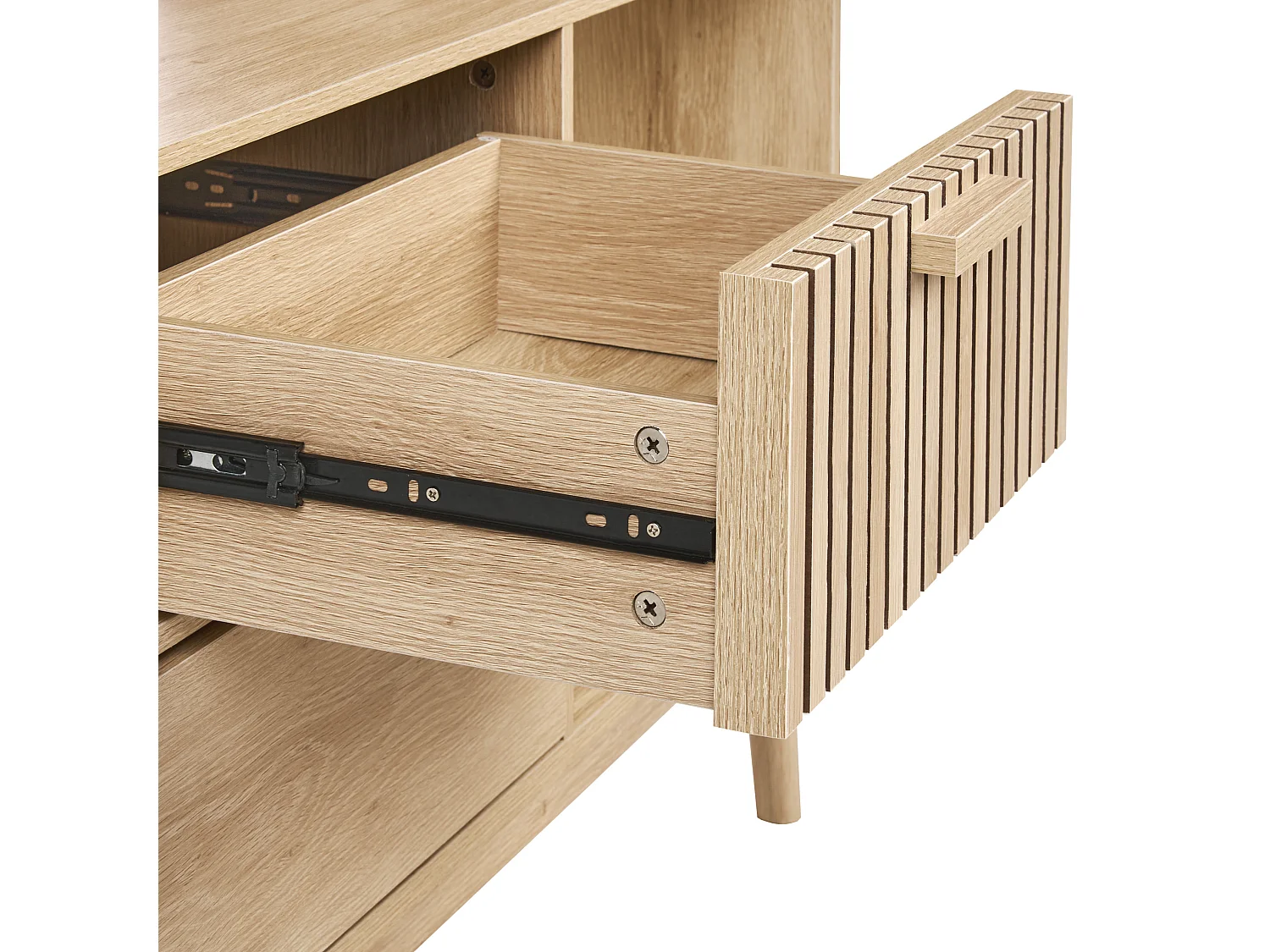 Regal heller Holzfarbton Lamellen-Optik 2 Schubladen 2 Türen 3 Fächer Lynwood