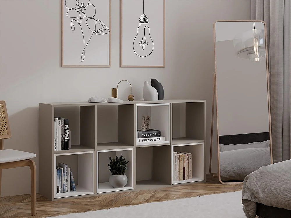 MARION - Étagère modulable 8 cubes - Bibliothèque 8 cases - 147x30x75 cm - Meuble de rangement - Gris