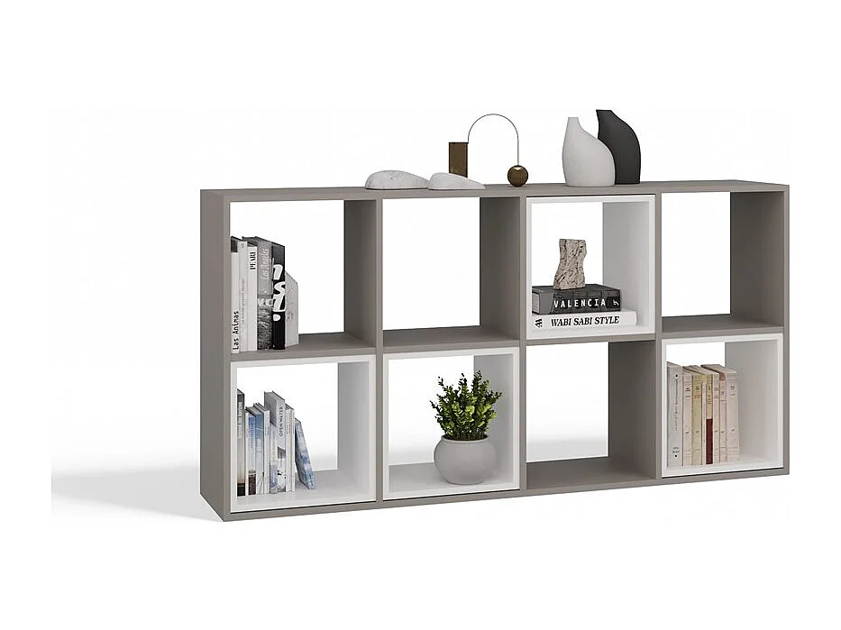 MARION - Étagère modulable 8 cubes - Bibliothèque 8 cases - 147x30x75 cm - Meuble de rangement - Gris