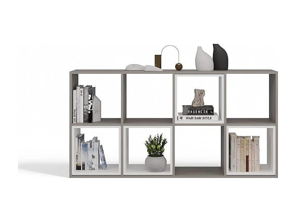 MARION - Étagère modulable 8 cubes - Bibliothèque 8 cases - 147x30x75 cm - Meuble de rangement - Gris