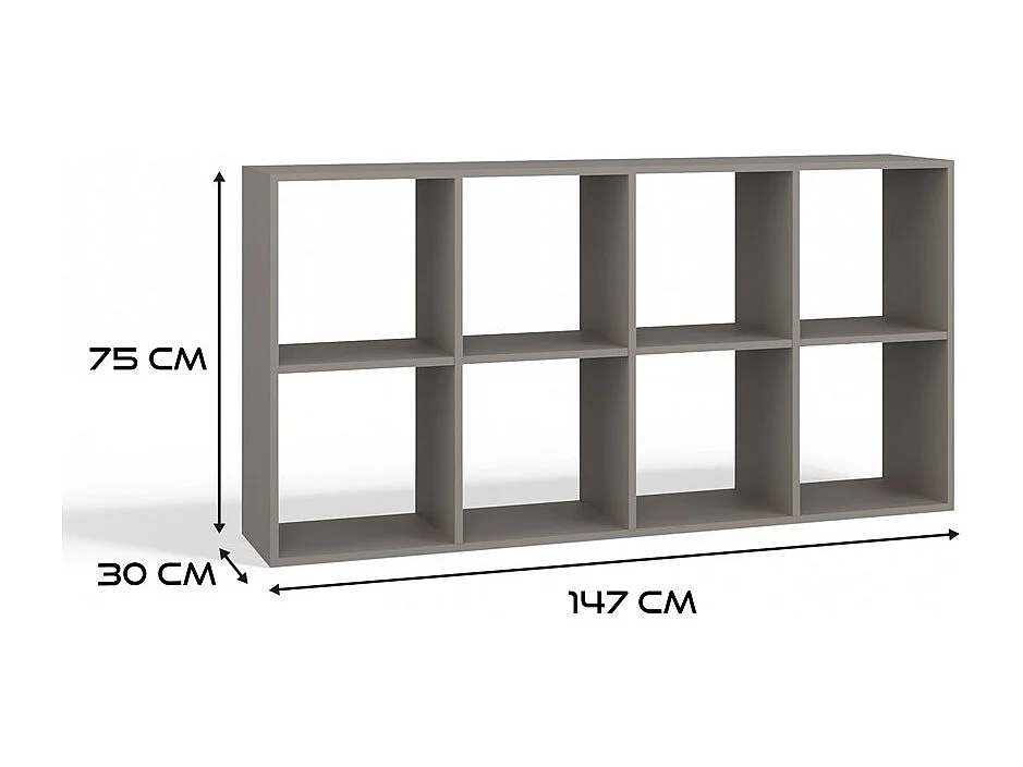 MARION - Étagère modulable 8 cubes - Bibliothèque 8 cases - 147x30x75 cm - Meuble de rangement - Gris
