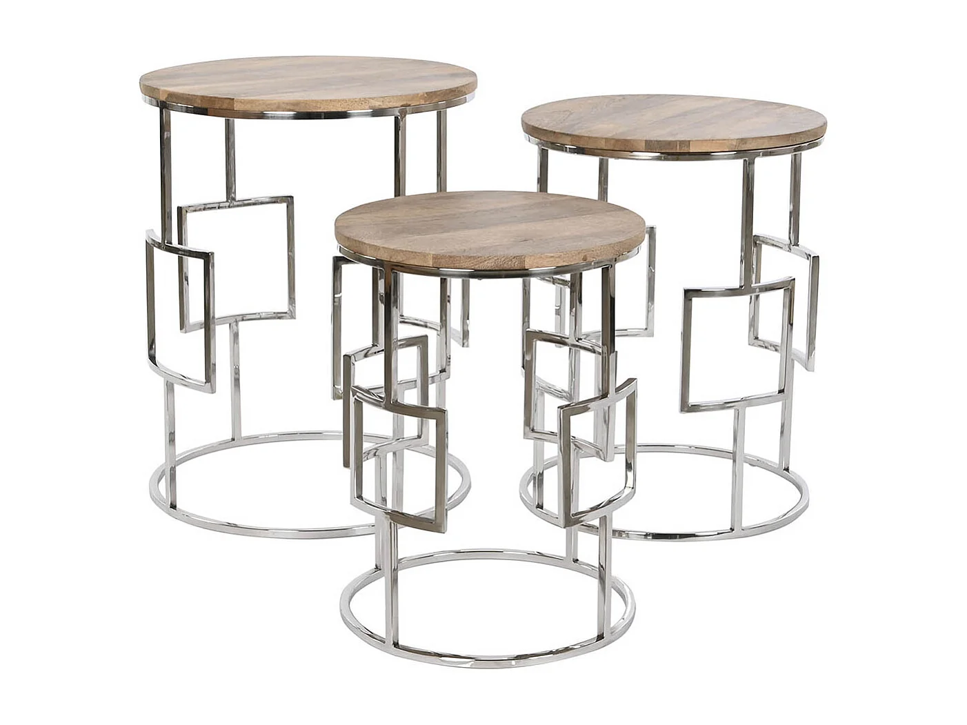 Set de 3 tables d'appoints en bois de manguier coloris naturel et métal argenté
