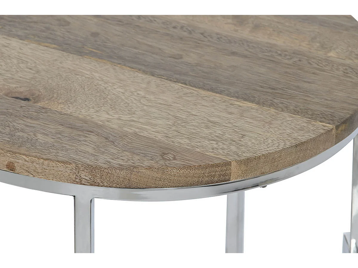 Set de 3 tables d'appoints en bois de manguier coloris naturel et métal argenté