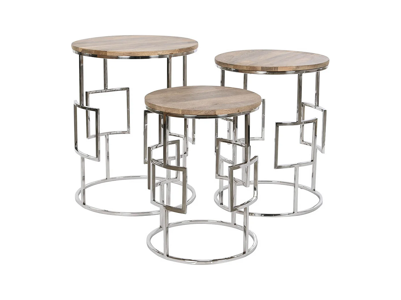 Set de 3 tables d'appoints en bois de manguier coloris naturel et métal argenté