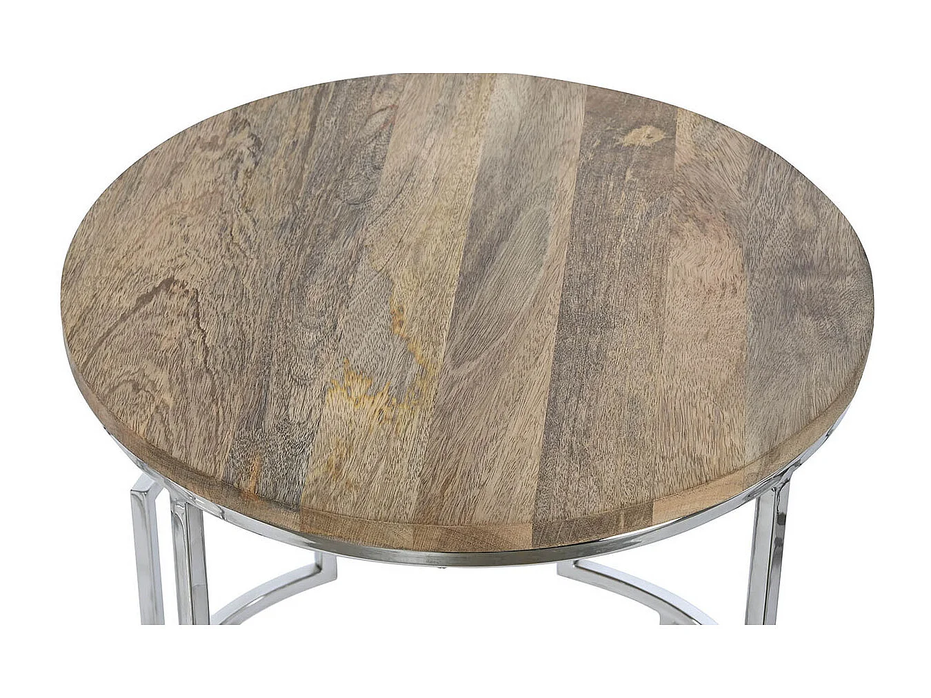 Set de 3 tables d'appoints en bois de manguier coloris naturel et métal argenté