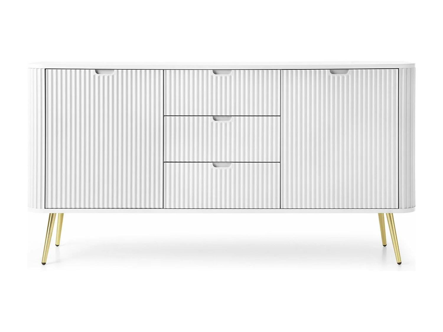 Buffet - 168 cm - 2 portes avec trois tiroirs - blanc avec pieds dorés - ZOVA