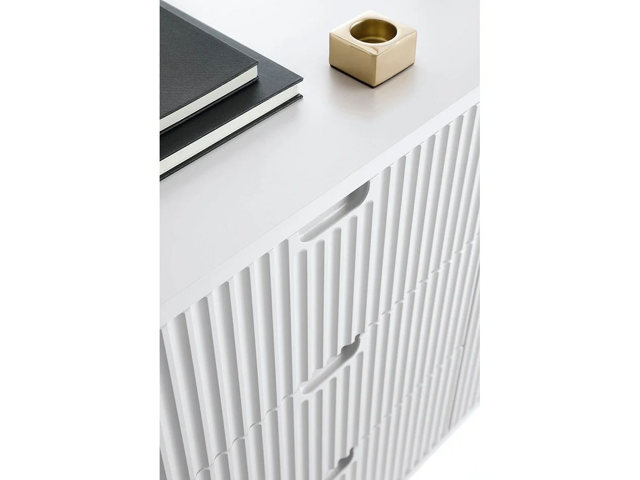 Buffet - 168 cm - 2 portes avec trois tiroirs - blanc avec pieds dorés - ZOVA