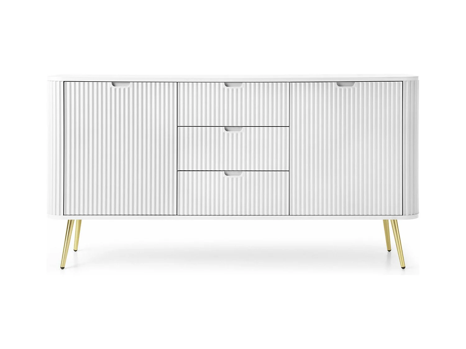 Buffet - 168 cm - 2 portes avec trois tiroirs - blanc avec pieds dorés - ZOVA