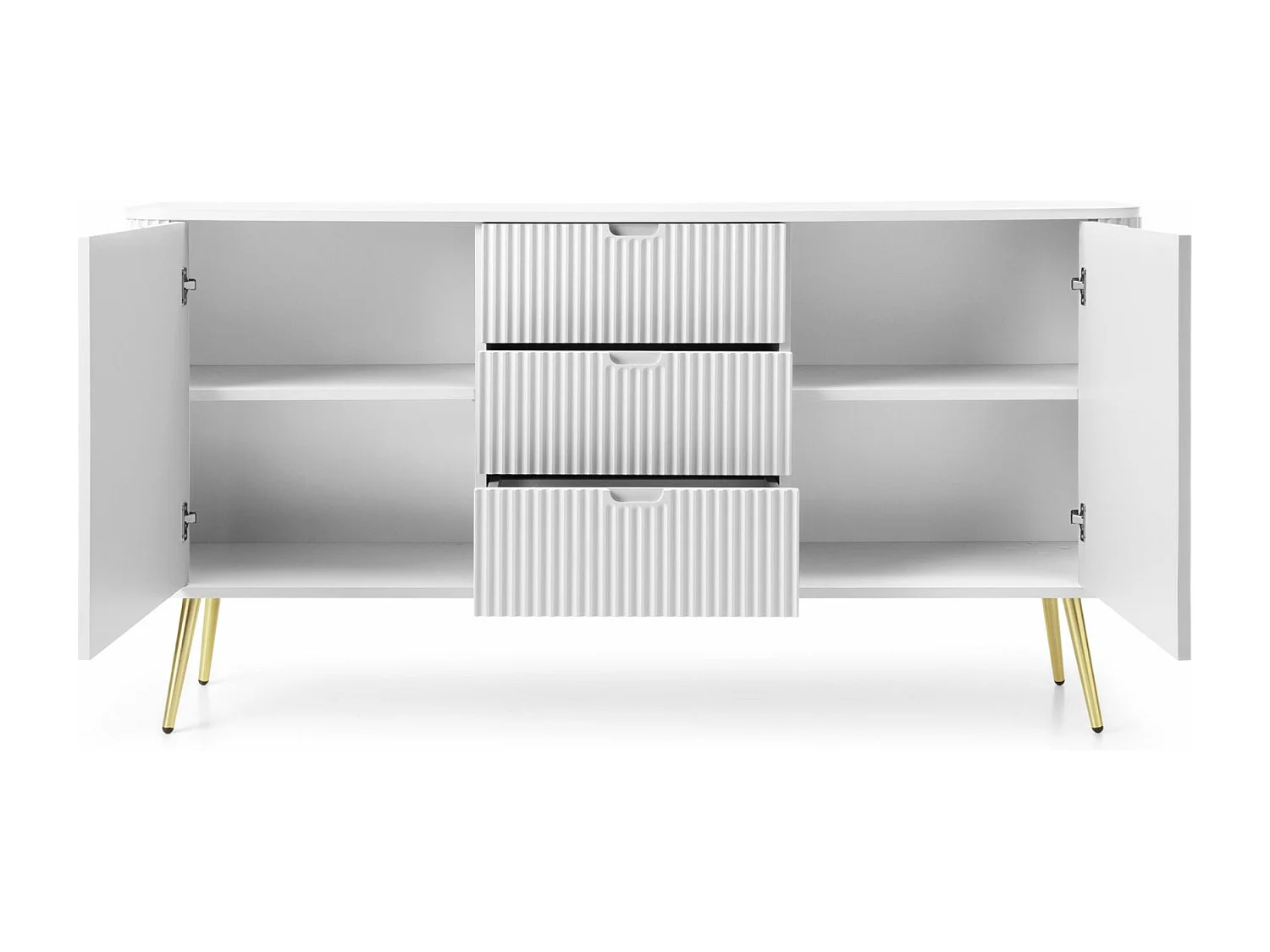 Buffet - 168 cm - 2 portes avec trois tiroirs - blanc avec pieds dorés - ZOVA