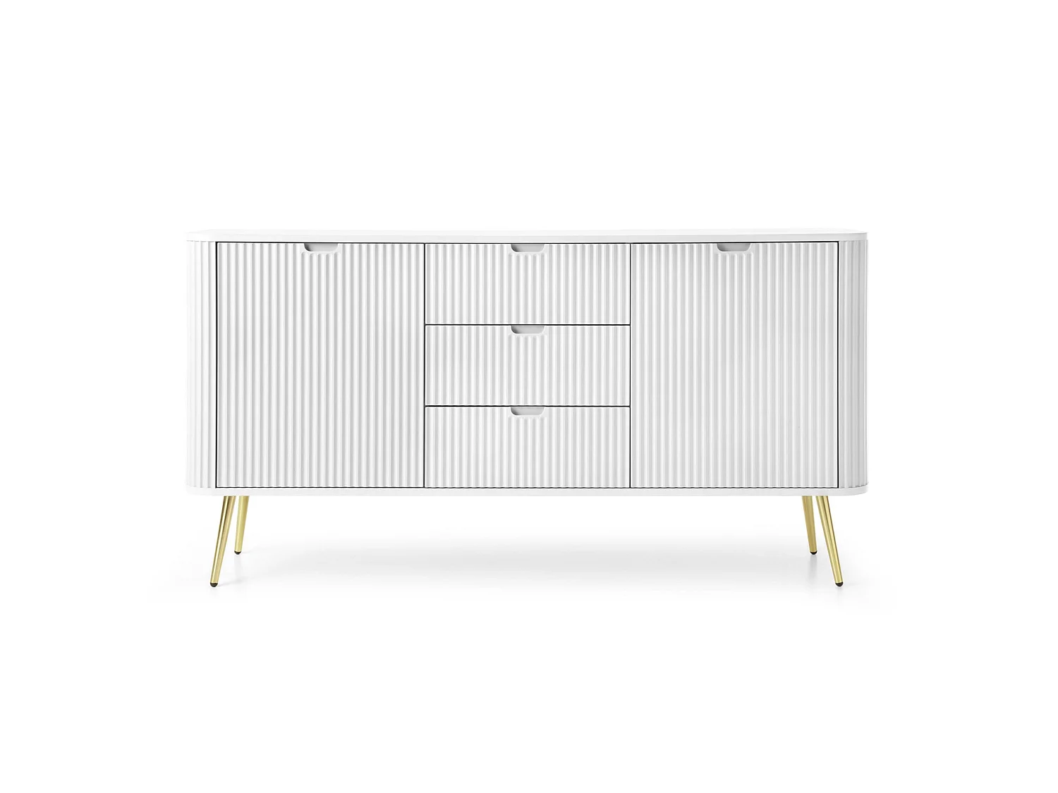 Buffet - 168 cm - 2 portes avec trois tiroirs - blanc avec pieds dorés - ZOVA