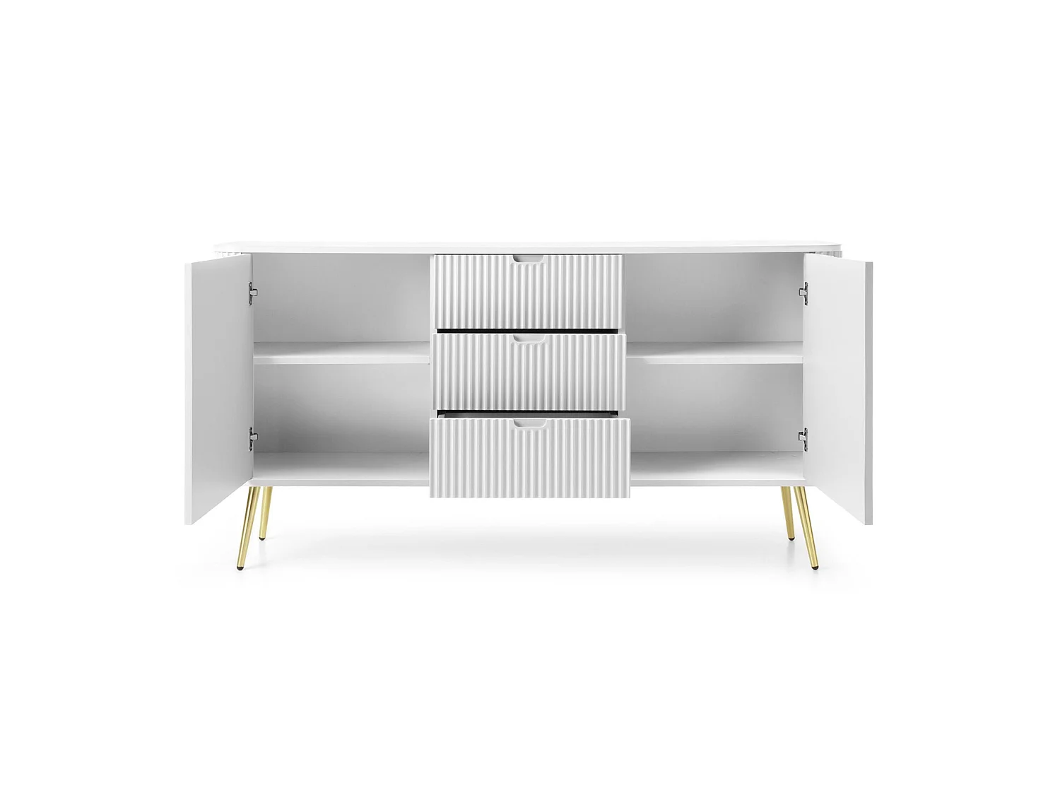 Buffet - 168 cm - 2 portes avec trois tiroirs - blanc avec pieds dorés - ZOVA