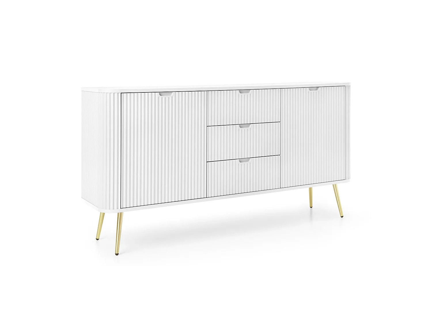 Buffet - 168 cm - 2 portes avec trois tiroirs - blanc avec pieds dorés - ZOVA