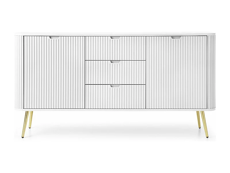Buffet - 168 cm - 2 portes avec trois tiroirs - blanc avec pieds dorés - ZOVA