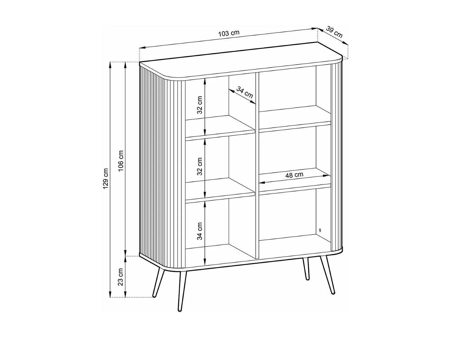 Buffet - 103 cm - Buffet haut 2 portes - blanc avec pieds dorés - ZOVA