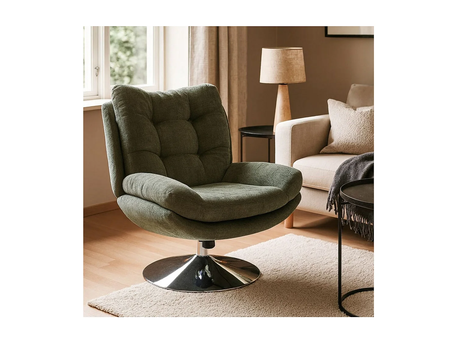 Fauteuil de salon relax pivotant en tissu - ERIC