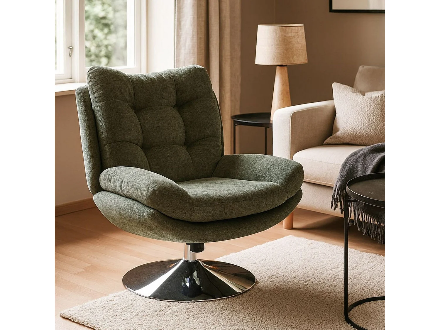 Fauteuil de salon relax pivotant en tissu - ERIC