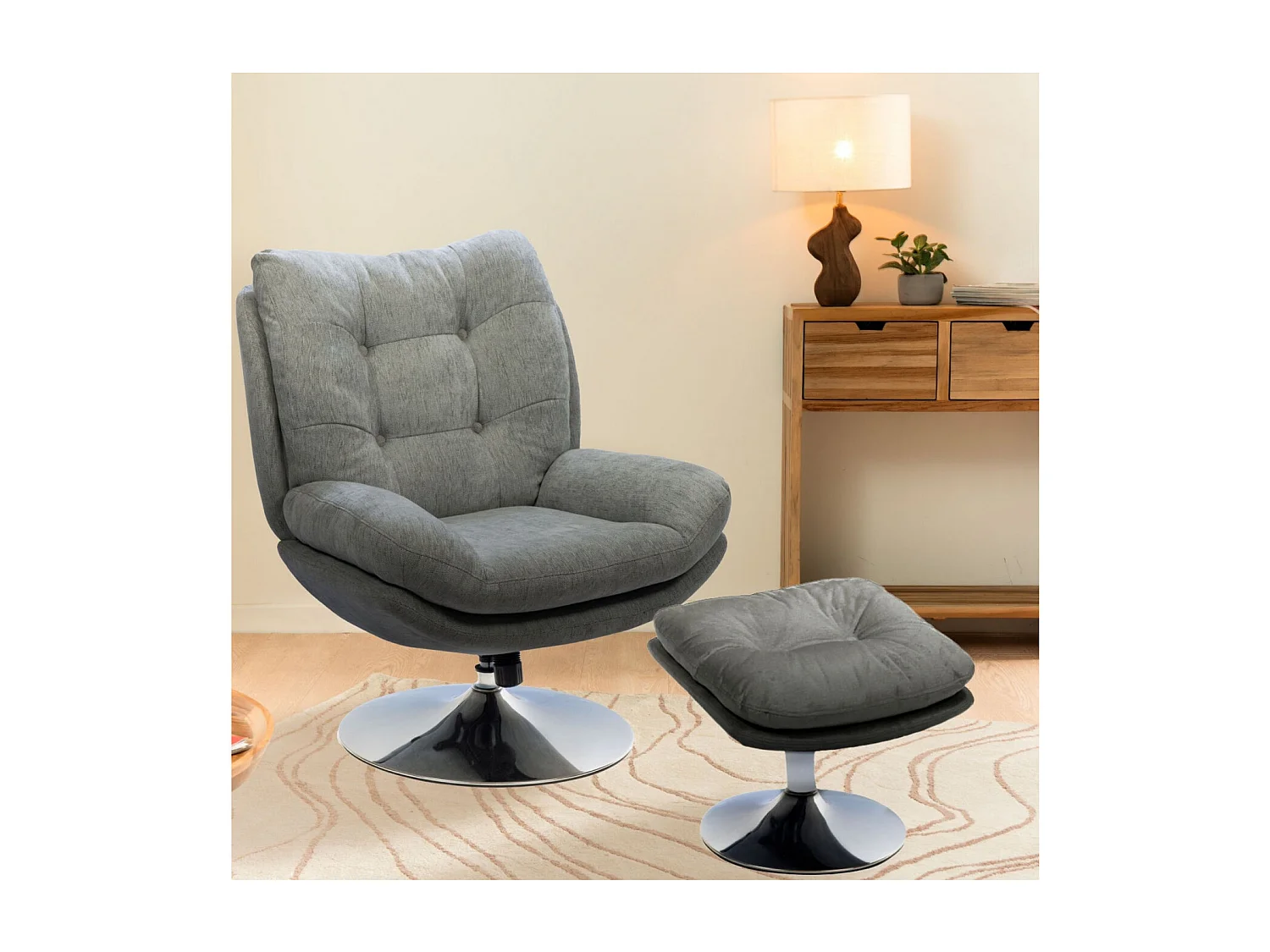 Fauteuil de salon relax pivotant en tissu - ERIC