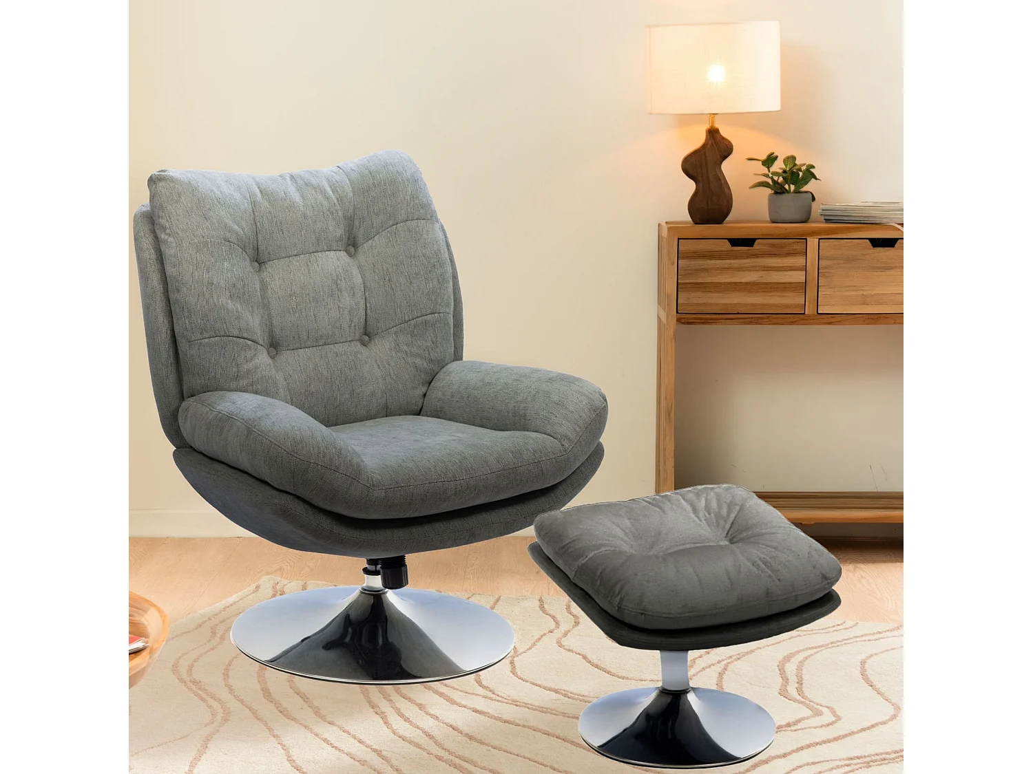 Fauteuil de salon relax pivotant en tissu - ERIC