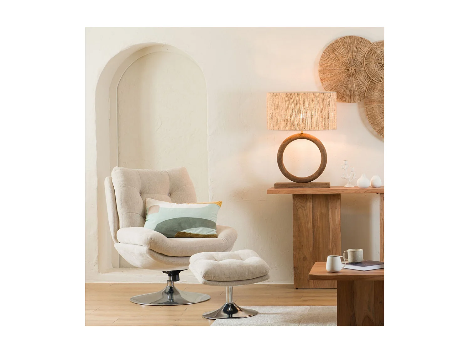 Fauteuil de salon relax pivotant en tissu - ERIC