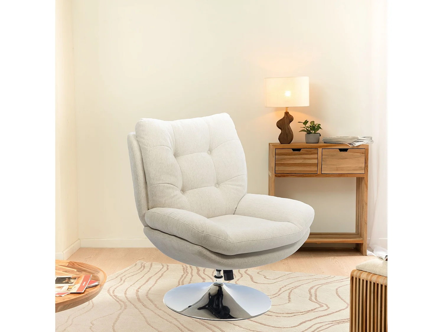 Fauteuil de salon relax pivotant en tissu - ERIC
