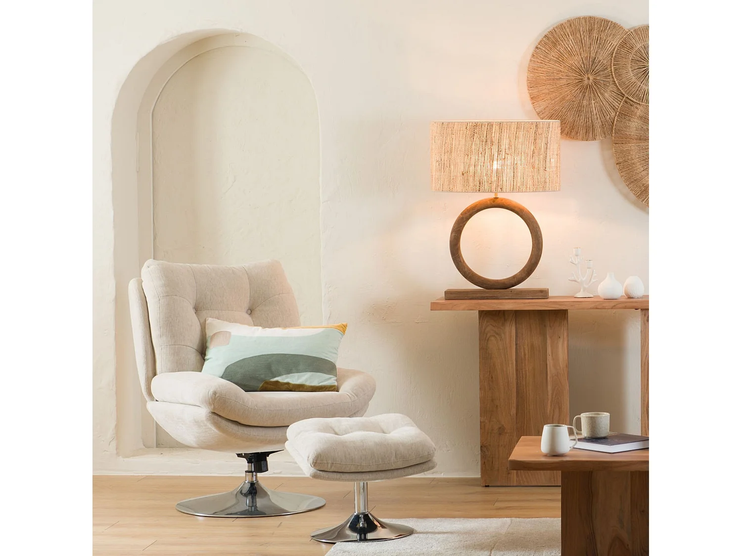 Fauteuil de salon relax pivotant en tissu - ERIC