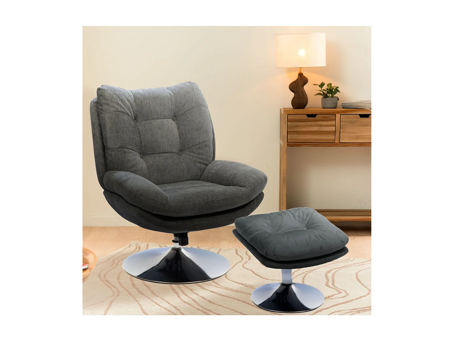Fauteuil de salon relax pivotant en tissu - ERIC