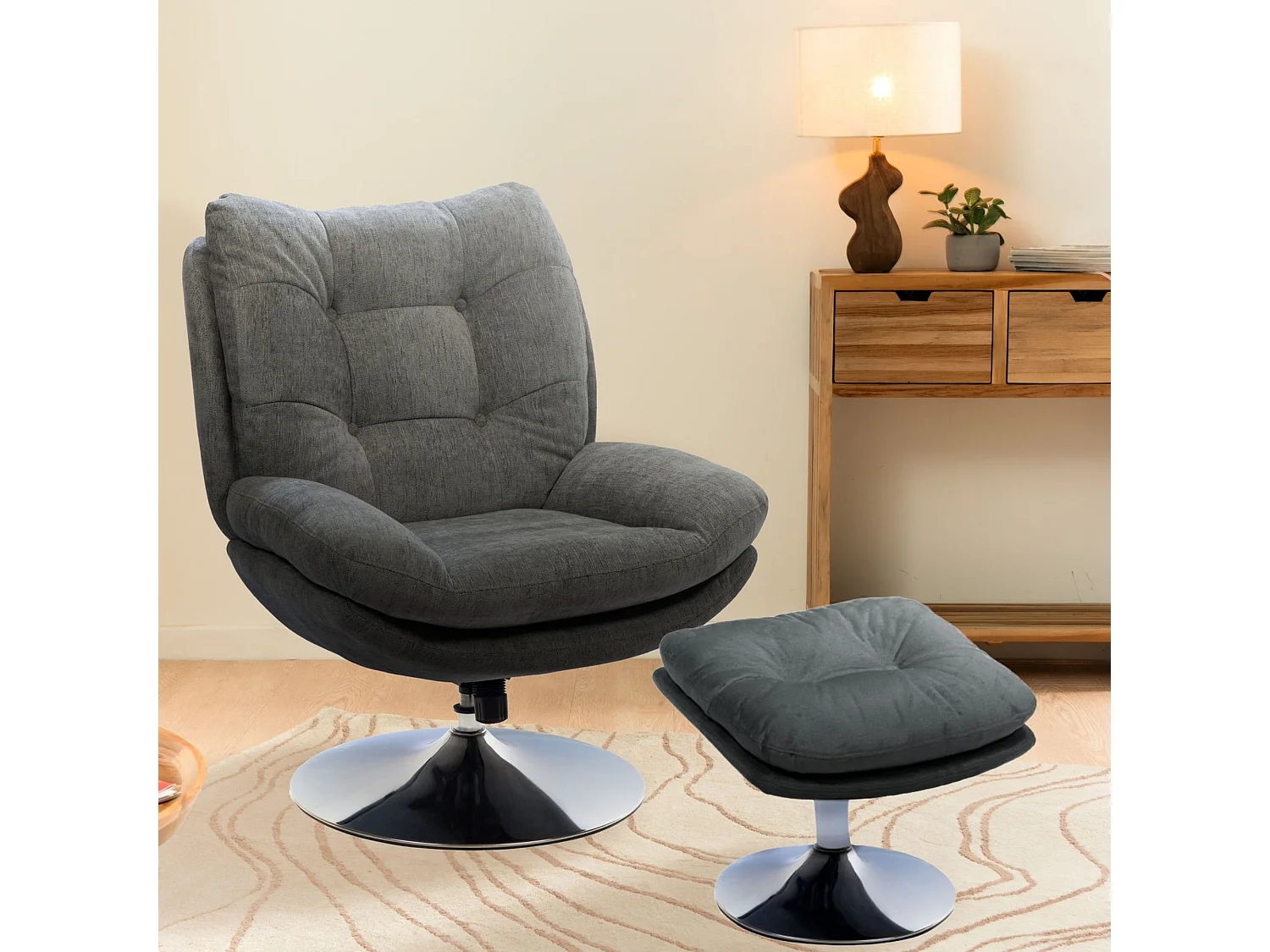 Fauteuil de salon relax pivotant en tissu - ERIC