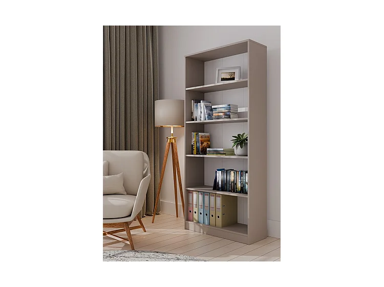 FLORENCE - Bibliothèque 5 étagères - Dimensions 182x80x30 cm - Meuble de rangement livres - Gris