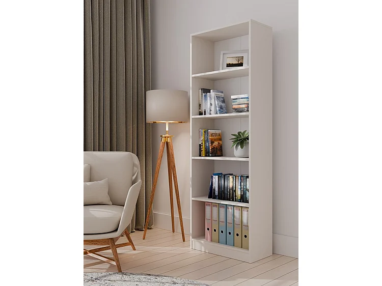 FLORENCE - Bibliothèque 5 étagères - Dimensions 182x60x30 cm - Meuble de rangement livres - Beige