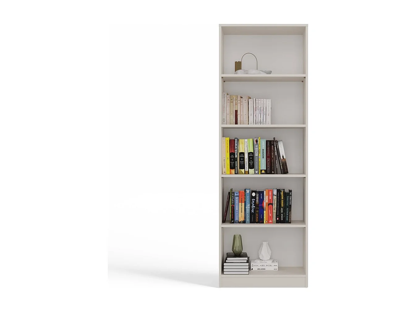 FLORENCE - Bibliothèque 5 étagères - Dimensions 182x60x30 cm - Meuble de rangement livres - Beige