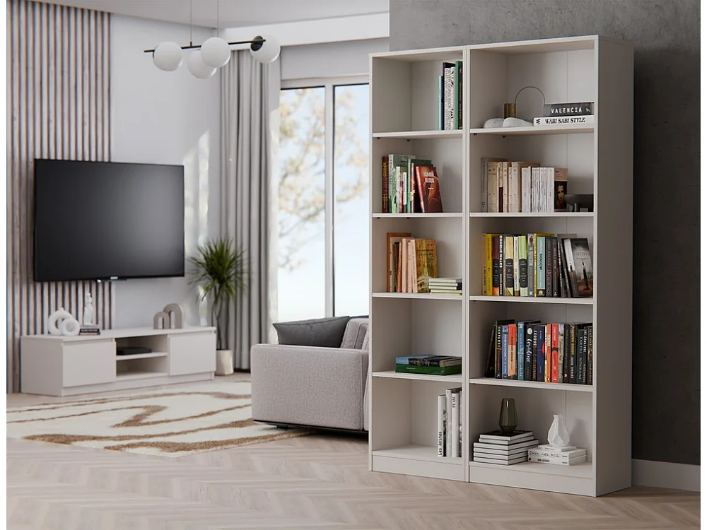 FLORENCE - Bibliothèque 5 étagères - Dimensions 182x60x30 cm - Meuble de rangement livres - Beige