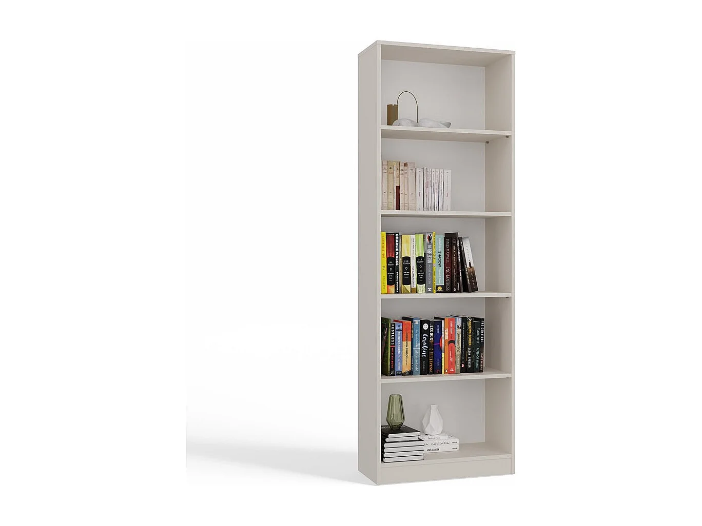 FLORENCE - Bibliothèque 5 étagères - Dimensions 182x60x30 cm - Meuble de rangement livres - Beige