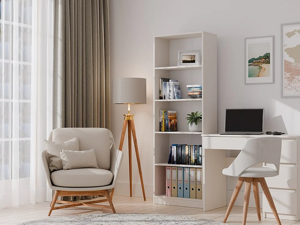 FLORENCE - Bibliothèque 5 étagères - Dimensions 182x60x30 cm - Meuble de rangement livres - Beige