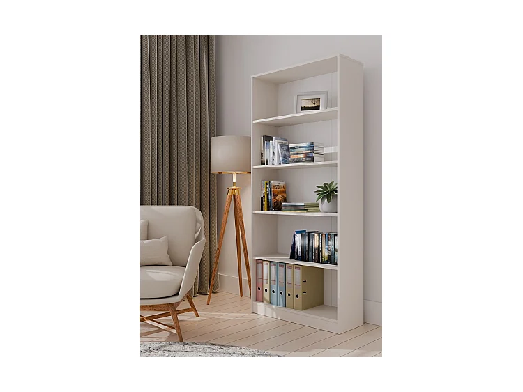FLORENCE - Bibliothèque 5 étagères - Dimensions 182x80x30 cm - Meuble de rangement livres - Beige