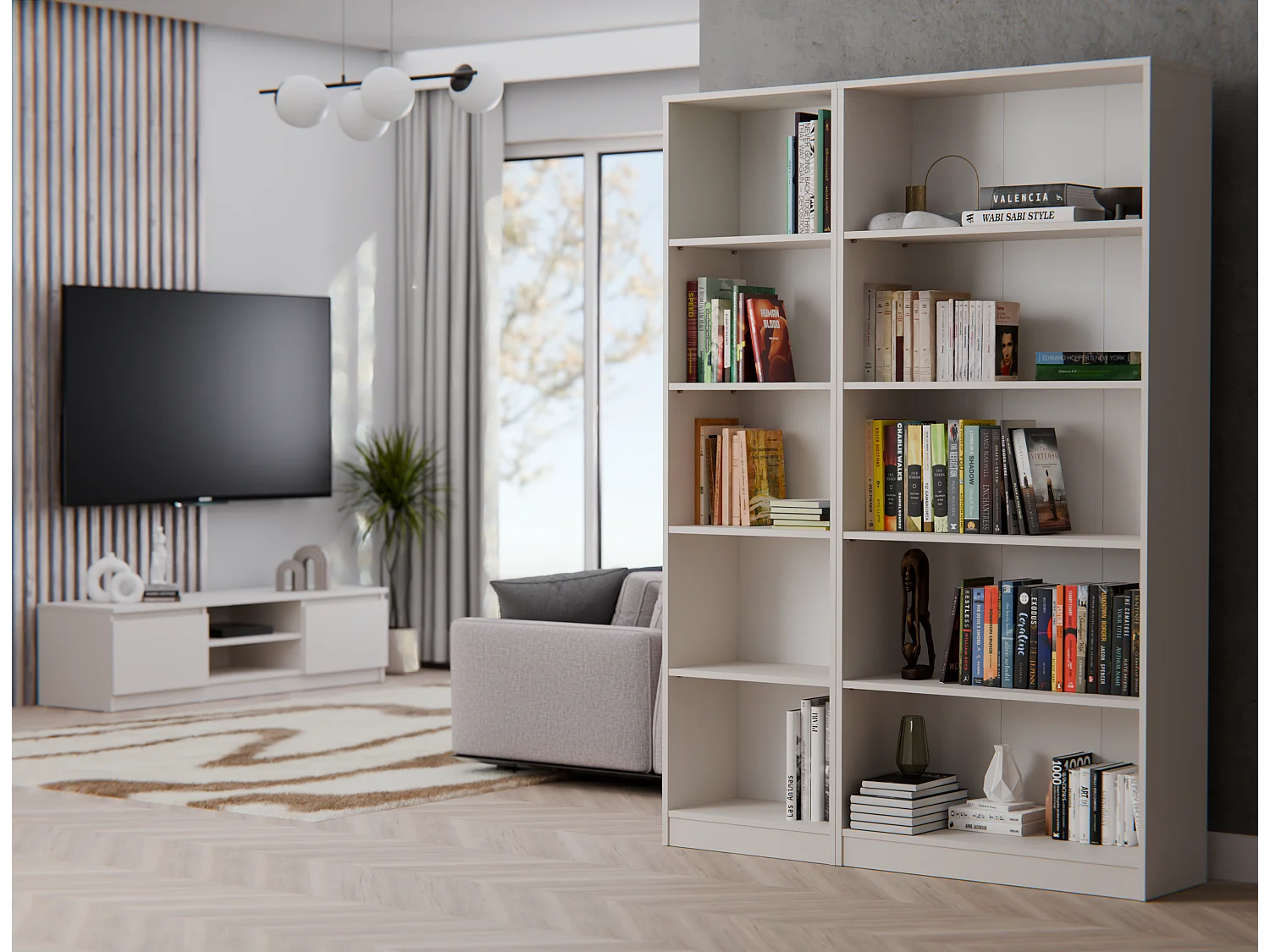 FLORENCE - Librería con 5 estantes - Dimensiones 182x80x30 cm - Unidad de almacenamiento de libros