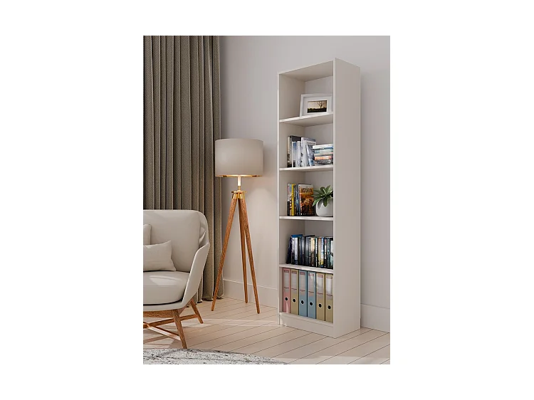 KAFFI - Bibliothèque style scandinave salon - 50x30x181 - 5 tablettes - Étagère à livres - Beige