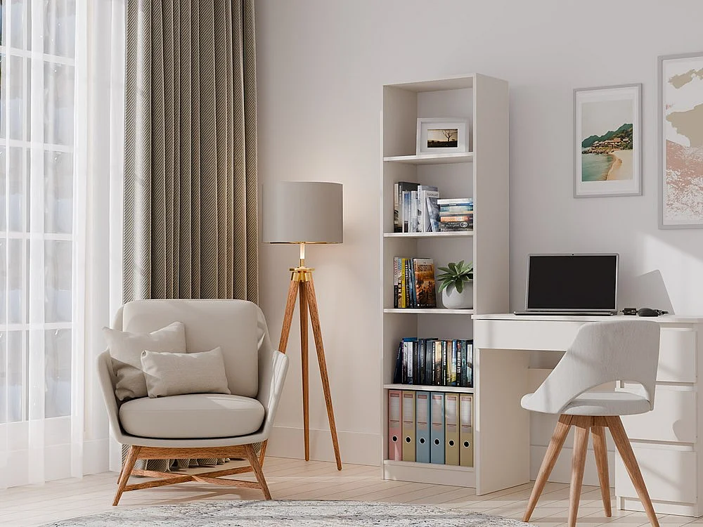 KAFFI - Bibliothèque style scandinave salon - 50x30x181 - 5 tablettes - Étagère à livres - Beige