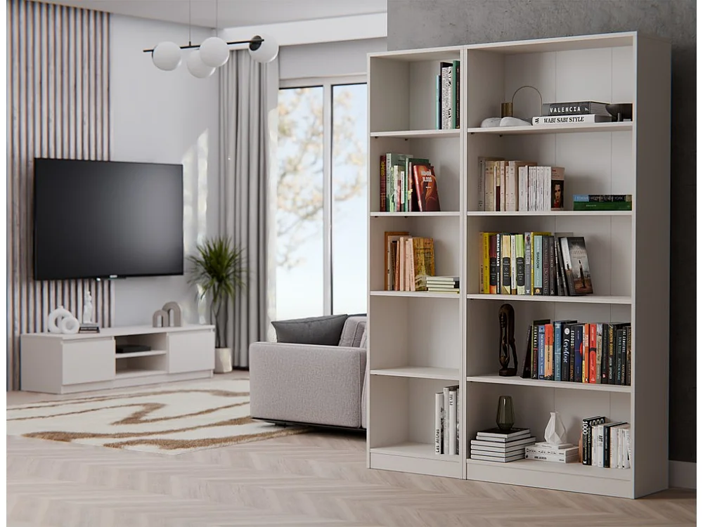 KAFFI - Bibliothèque style scandinave salon - 50x30x181 - 5 tablettes - Étagère à livres - Beige