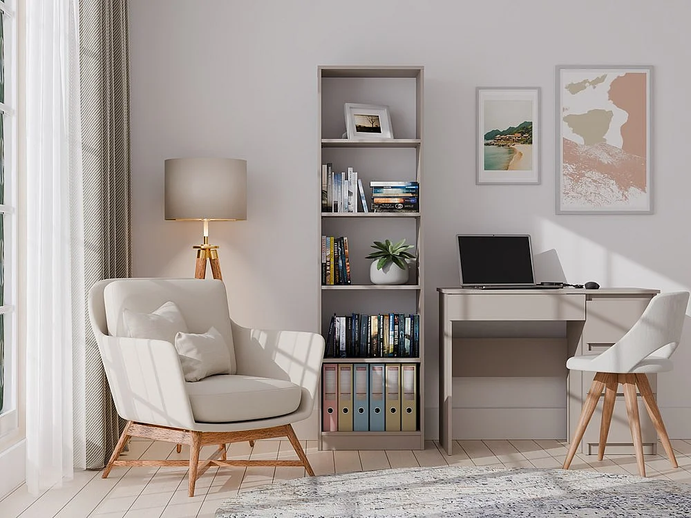 KAFFI - Bibliothèque style scandinave salon - 50x30x181 - 5 tablettes - Étagère à livres - Gris