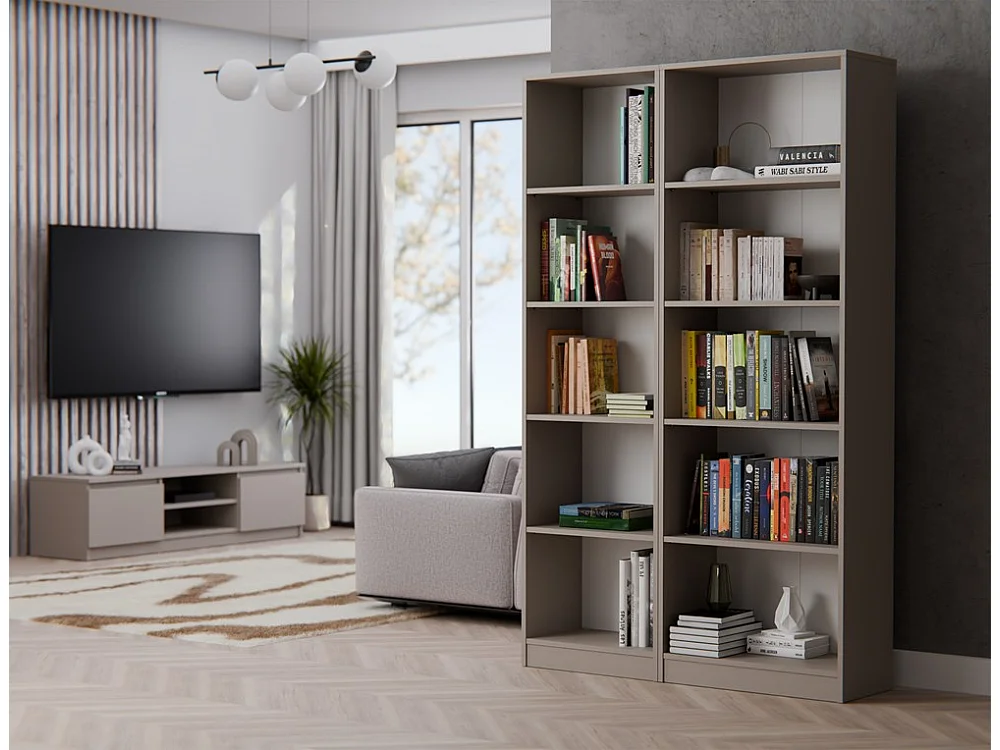 KAFFI - Bibliothèque style scandinave salon - 50x30x181 - 5 tablettes - Étagère à livres - Gris