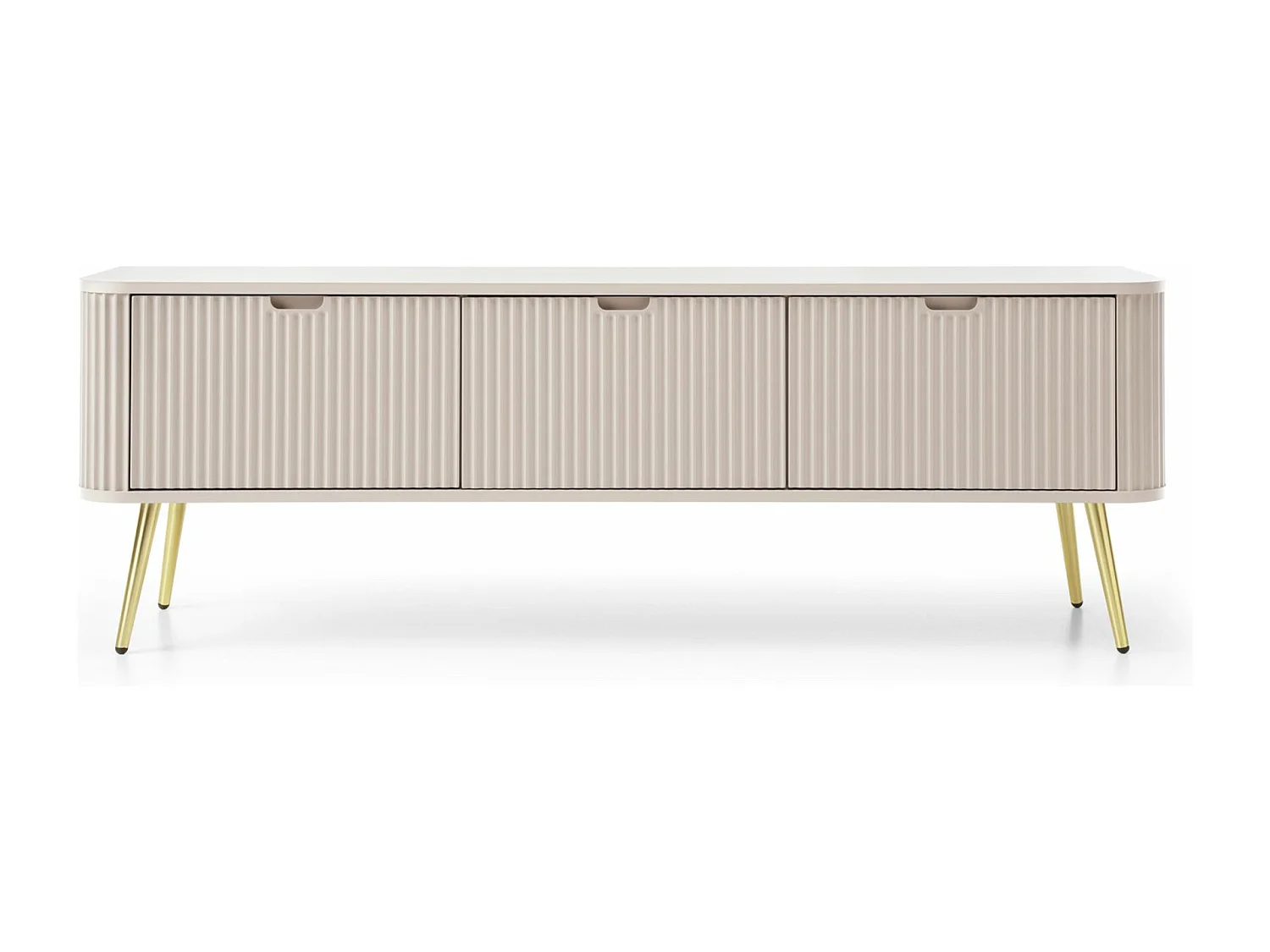 Meuble TV 3 portes avec façades à lamelles - 168 cm - grėge avec pieds dorés - ZOVA