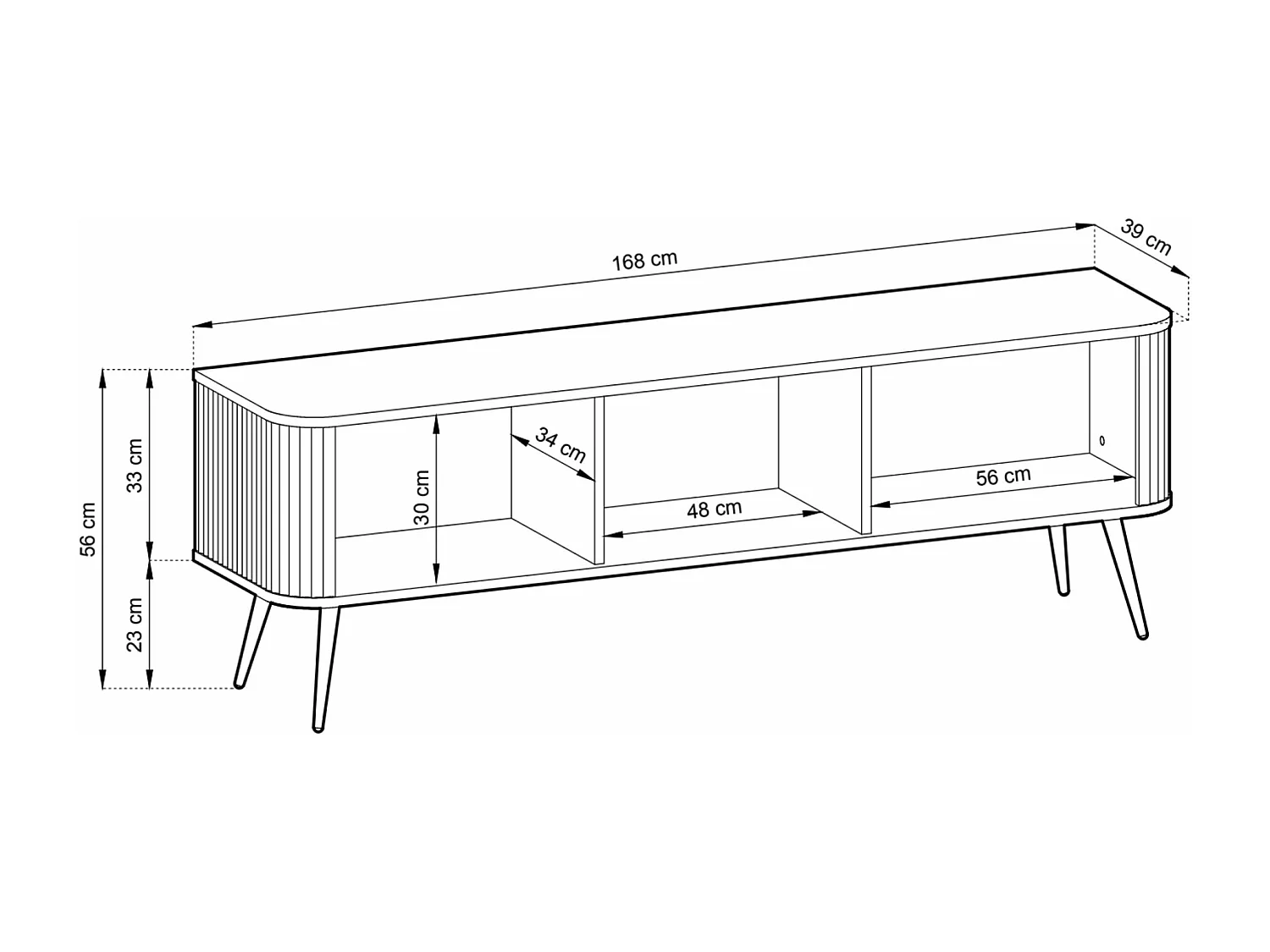 Meuble TV 3 portes avec façades à lamelles - 168 cm - grėge avec pieds dorés - ZOVA