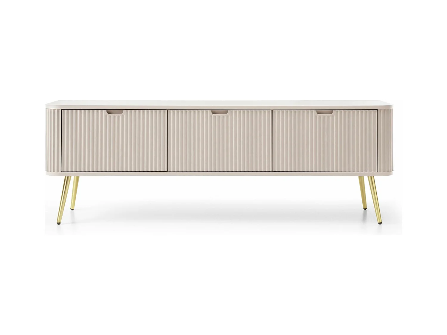 Meuble TV 3 portes avec façades à lamelles - 168 cm - grėge avec pieds dorés - ZOVA